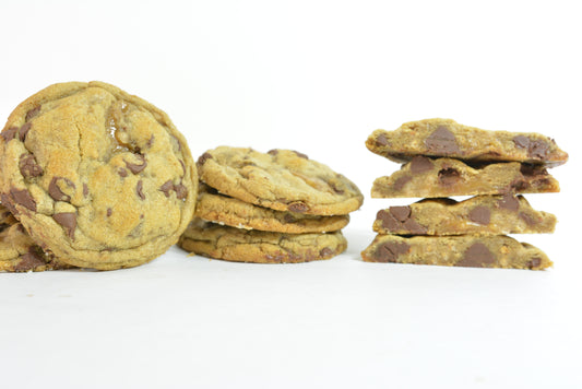 Toffee & Caramel Chocolate Chip Cookies. Toffee chips, semi-sweet chocolate chips, salty pretzels, filled with a rich creamy caramel center make for an incredible cookie experience.